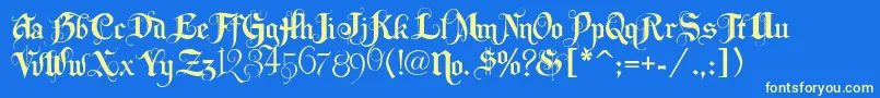 Lhfbeckermonogramenglish-Schriftart – Gelbe Schriften auf blauem Hintergrund