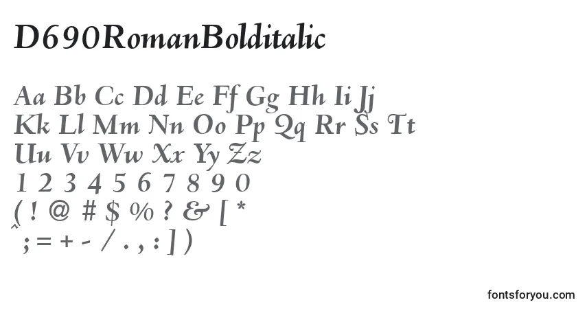 A fonte D690RomanBolditalic – alfabeto, números, caracteres especiais