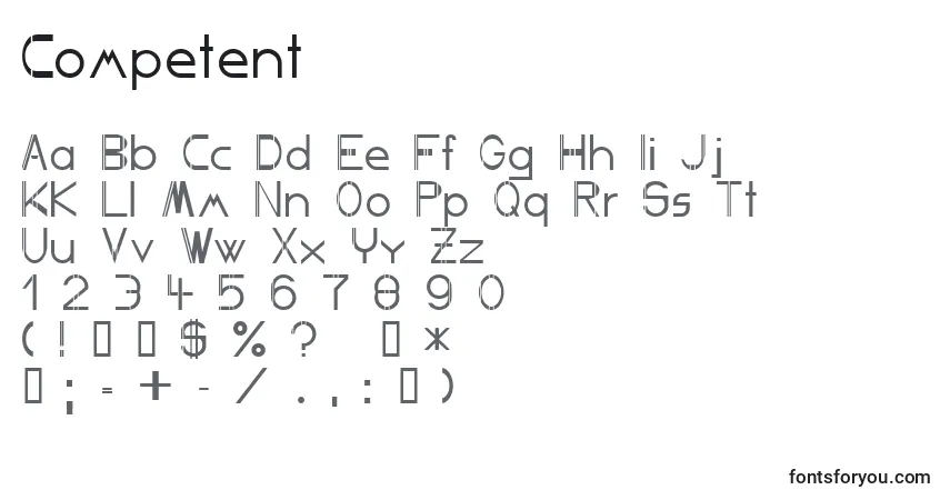 Czcionka Competent – alfabet, cyfry, specjalne znaki