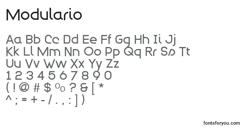 Schriftart Modulario – Alphabet, Zahlen, spezielle Symbole