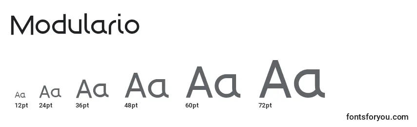 Размеры шрифта Modulario