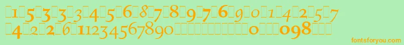 フォントFiguralOsFiguresLetPlain.1.0 – オレンジの文字が緑の背景にあります。