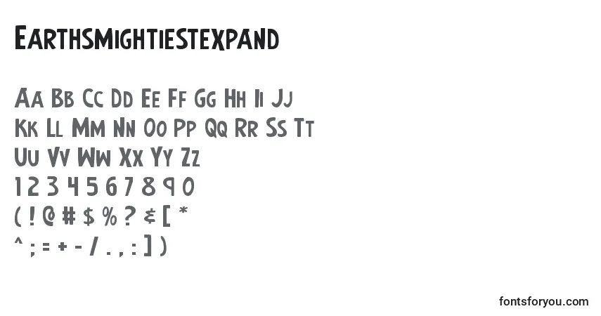 Шрифт Earthsmightiestexpand – алфавит, цифры, специальные символы