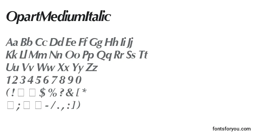 OpartMediumItalic-fontti – aakkoset, numerot, erikoismerkit