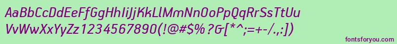 Fonte PfhandbookproItalic – fontes roxas em um fundo verde