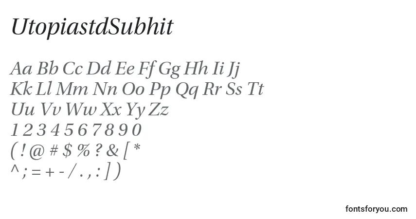 A fonte UtopiastdSubhit – alfabeto, números, caracteres especiais