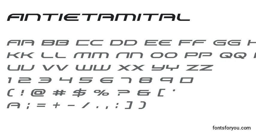 Antietamital-fontti – aakkoset, numerot, erikoismerkit