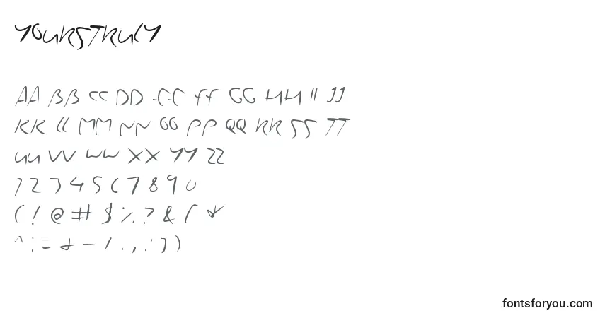 A fonte Yourstruly (118182) – alfabeto, números, caracteres especiais