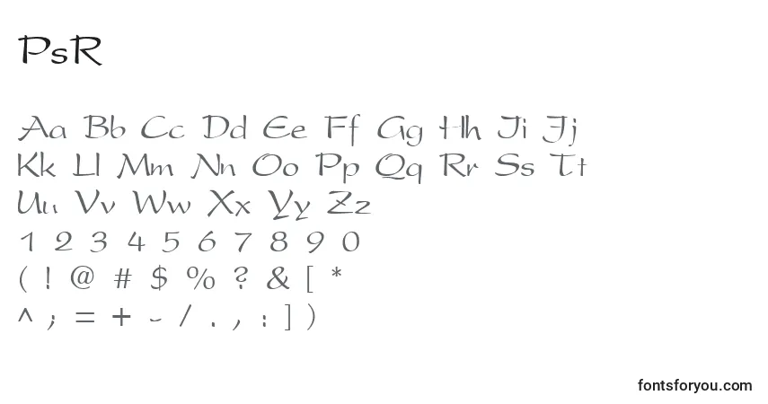 Schriftart PsR – Alphabet, Zahlen, spezielle Symbole