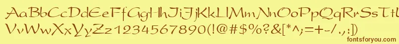 フォントPsR – 茶色の文字が黄色の背景にあります。