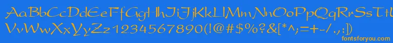 フォントPsR – オレンジ色の文字が青い背景にあります。