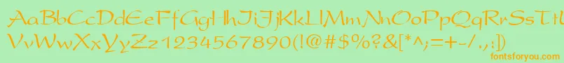 フォントPsR – オレンジの文字が緑の背景にあります。