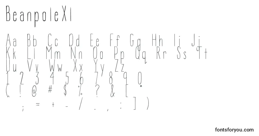 A fonte BeanpoleXl – alfabeto, números, caracteres especiais