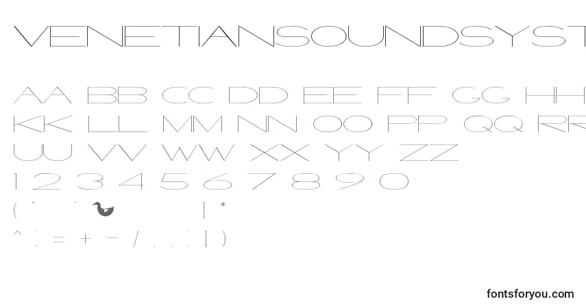 A fonte VenetianSoundSystem – alfabeto, números, caracteres especiais