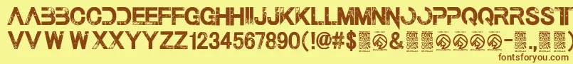 フォントThelastcallRegular – 茶色の文字が黄色の背景にあります。