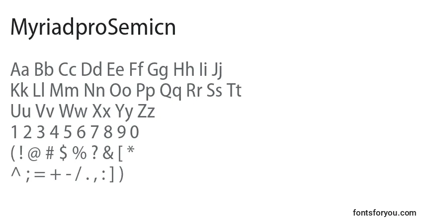 MyriadproSemicn-fontti – aakkoset, numerot, erikoismerkit