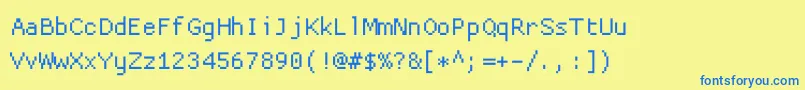 Fonte Proggycleantt – fontes azuis em um fundo amarelo
