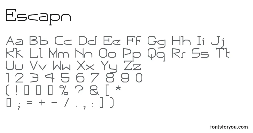 Czcionka Escapn – alfabet, cyfry, specjalne znaki