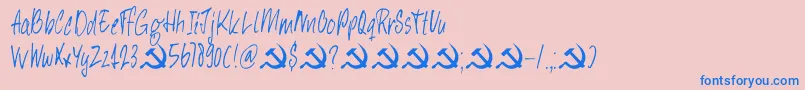 フォントDkHeyComrade – ピンクの背景に青い文字