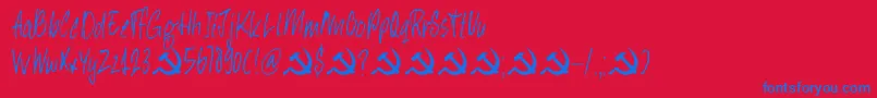 フォントDkHeyComrade – 赤い背景に青い文字