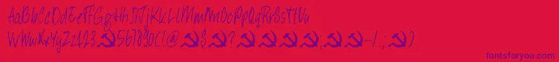 Czcionka DkHeyComrade – fioletowe czcionki na czerwonym tle