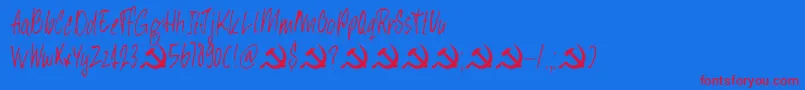 DkHeyComrade Font – Red Fonts on Blue Background