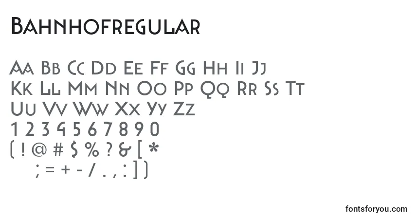 Schriftart Bahnhofregular – Alphabet, Zahlen, spezielle Symbole