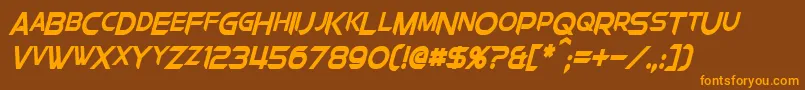 ChromiaSupercapCondensedBoldItalic-Schriftart – Orangefarbene Schriften auf braunem Hintergrund
