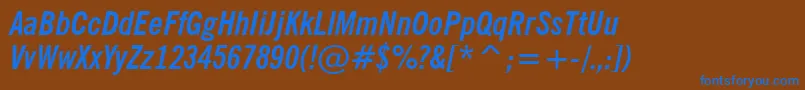 Czcionka NewsGothicBoldCondensedItalicBt – niebieskie czcionki na brązowym tle