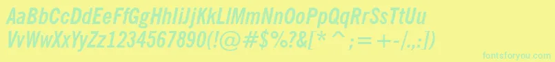 NewsGothicBoldCondensedItalicBt Font – Green Fonts on Yellow Background