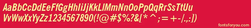 Czcionka NewsGothicBoldCondensedItalicBt – żółte czcionki na czerwonym tle