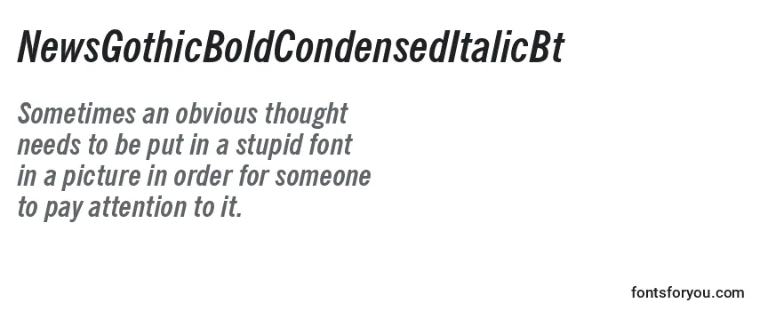 Überblick über die Schriftart NewsGothicBoldCondensedItalicBt