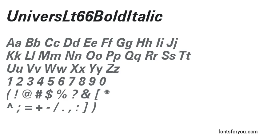 Schriftart UniversLt66BoldItalic – Alphabet, Zahlen, spezielle Symbole
