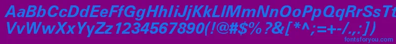 Fonte UniversLt66BoldItalic – fontes azuis em um fundo violeta