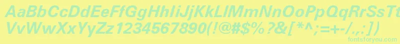 UniversLt66BoldItalic-Schriftart – Grüne Schriften auf gelbem Hintergrund
