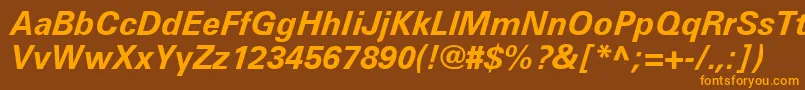 フォントUniversLt66BoldItalic – オレンジ色の文字が茶色の背景にあります。