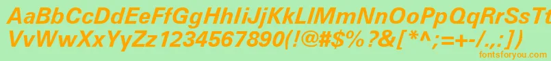 フォントUniversLt66BoldItalic – オレンジの文字が緑の背景にあります。