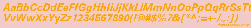 UniversLt66BoldItalic-Schriftart – Orangefarbene Schriften auf rosa Hintergrund