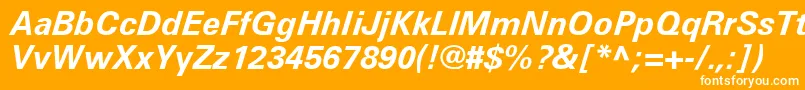 UniversLt66BoldItalic-fontti – valkoiset fontit oranssilla taustalla
