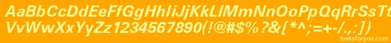 Fonte UniversLt66BoldItalic – fontes amarelas em um fundo laranja