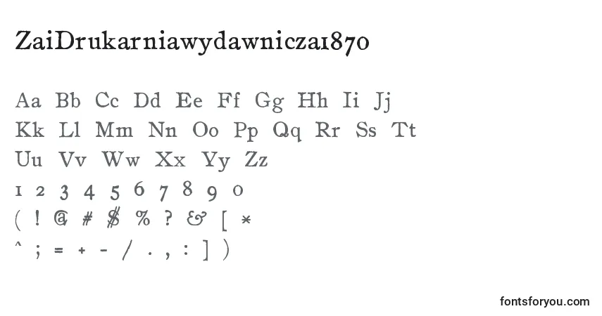 Czcionka ZaiDrukarniawydawnicza1870 – alfabet, cyfry, specjalne znaki
