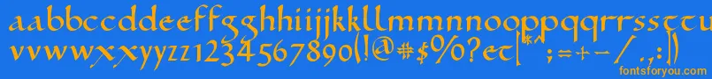 RamseySd-Schriftart – Orangefarbene Schriften auf blauem Hintergrund
