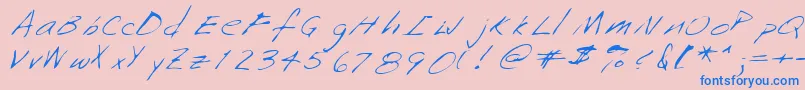 Saffronshand-Schriftart – Blaue Schriften auf rosa Hintergrund