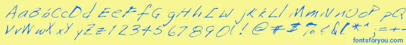 Saffronshand-Schriftart – Blaue Schriften auf gelbem Hintergrund