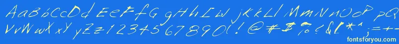 Saffronshand-Schriftart – Gelbe Schriften auf blauem Hintergrund