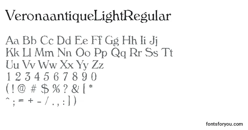 Czcionka VeronaantiqueLightRegular – alfabet, cyfry, specjalne znaki