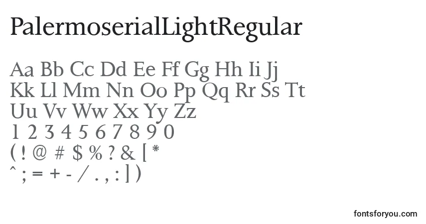 Шрифт PalermoserialLightRegular – алфавит, цифры, специальные символы