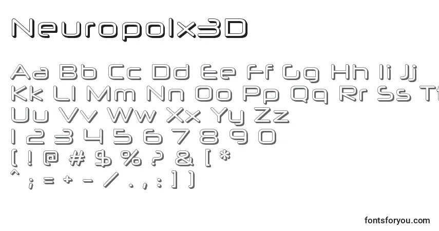 A fonte Neuropolx3D – alfabeto, números, caracteres especiais
