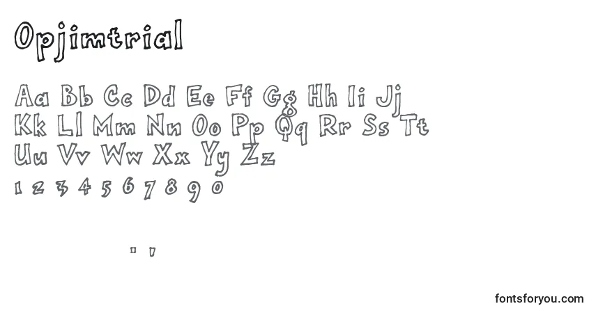 Schriftart Opjimtrial (118237) – Alphabet, Zahlen, spezielle Symbole