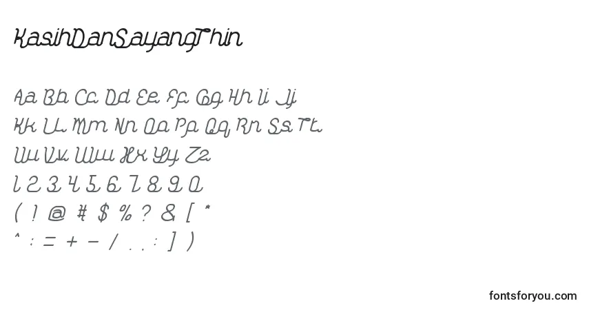 Schriftart KasihDanSayangThin – Alphabet, Zahlen, spezielle Symbole